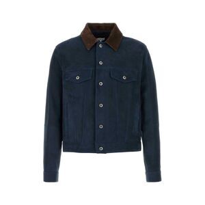 Loewe Men Navy Blue Suede Jacket
